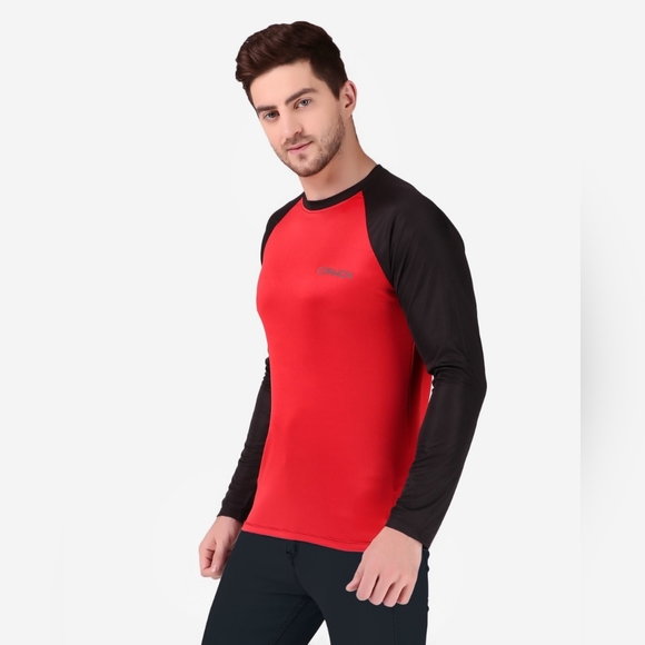 CORWOX Men's Active Full Sleeves Red & Black Sports Polyester T-Shirt - Picture 3 of 6
